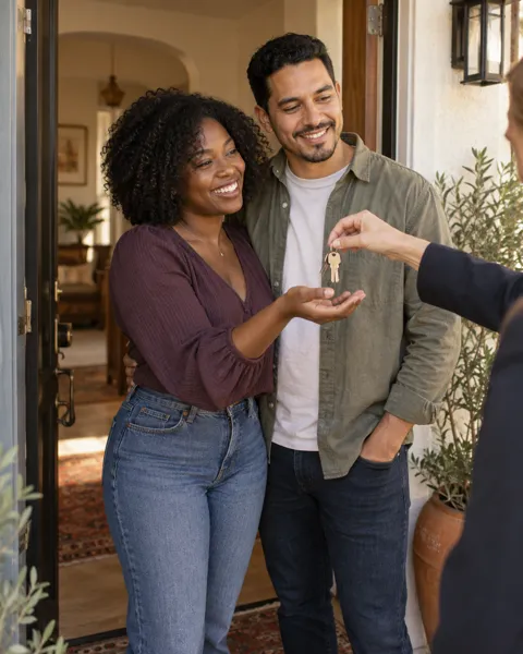 Illustrative homebuyers receiving keys