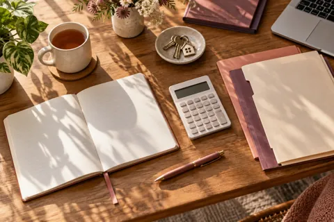 Notebook and calculator ready for mortgage planning